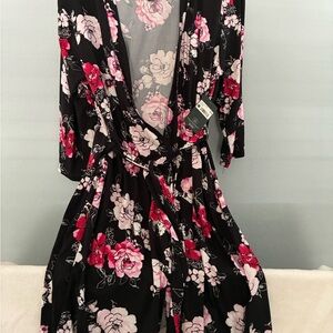 Laura Ashley Black and Pink Floral Wrap Dress